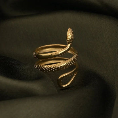 Elegant Serpent Wrap Gold with Textured Scales Ring by Anirudh Jewels