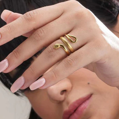 Elegant Serpent Wrap Gold with Textured Scales Ring by Anirudh Jewels