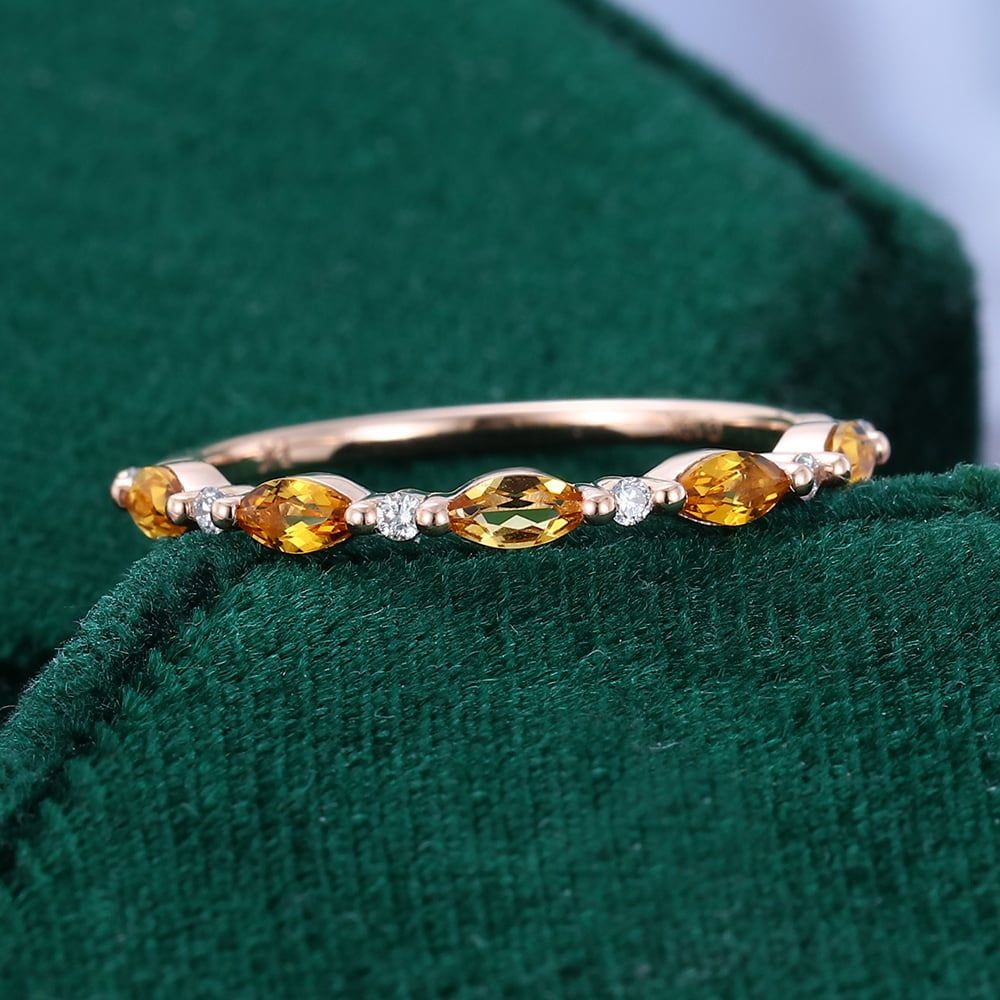Yellow Gold Citrine and Diamond Eternity Band