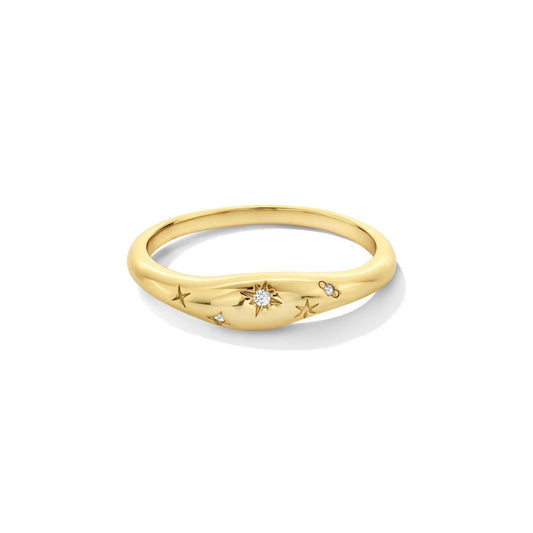 Yellow Gold Etched Leaf Motif Diamond Ring