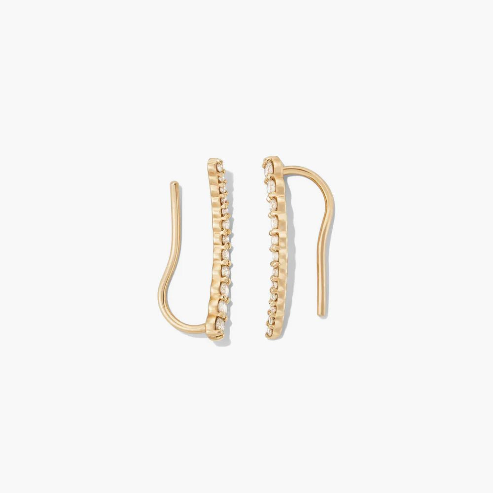 Diamond Curved Bar Earrings for Women – Minimalist Gold Ear Climber Earrings - Anirudh Jewels