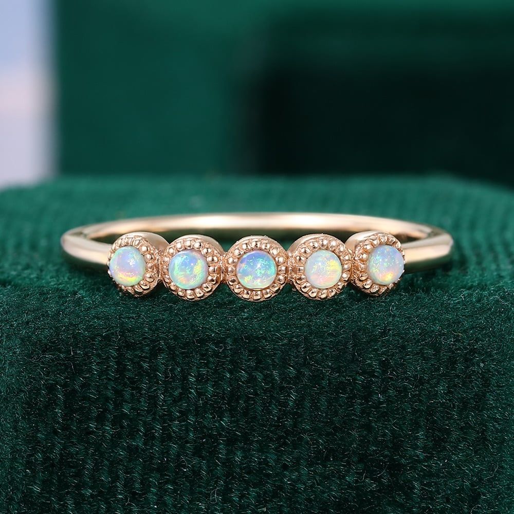 Rose Gold Opal Cluster Band Ring