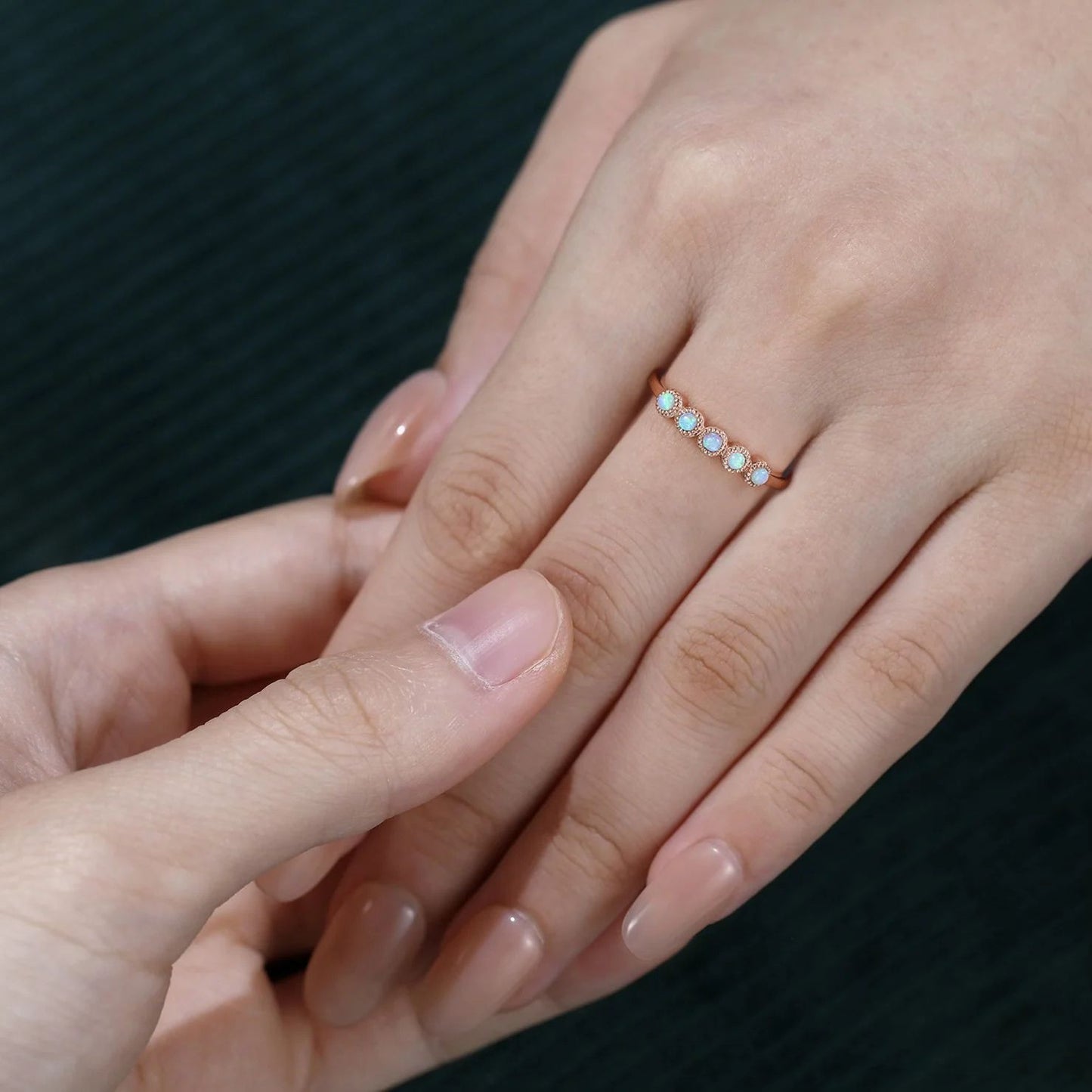 Rose Gold Opal Cluster Band Ring