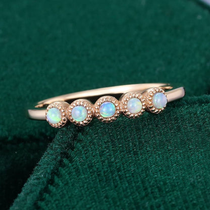 Rose Gold Opal Cluster Band Ring
