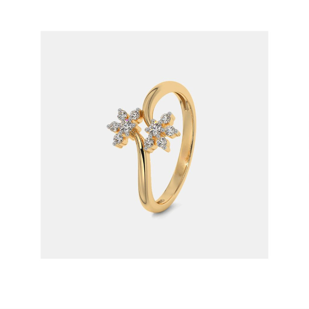 Floral Diamond Open Gold Adjustable Ring by Anirudh Jewel