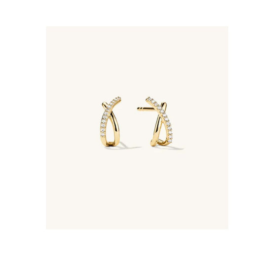 CVD Diamond Crossover Huggie Hoop Earrings