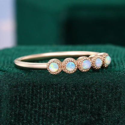 Rose Gold Opal Cluster Band Ring