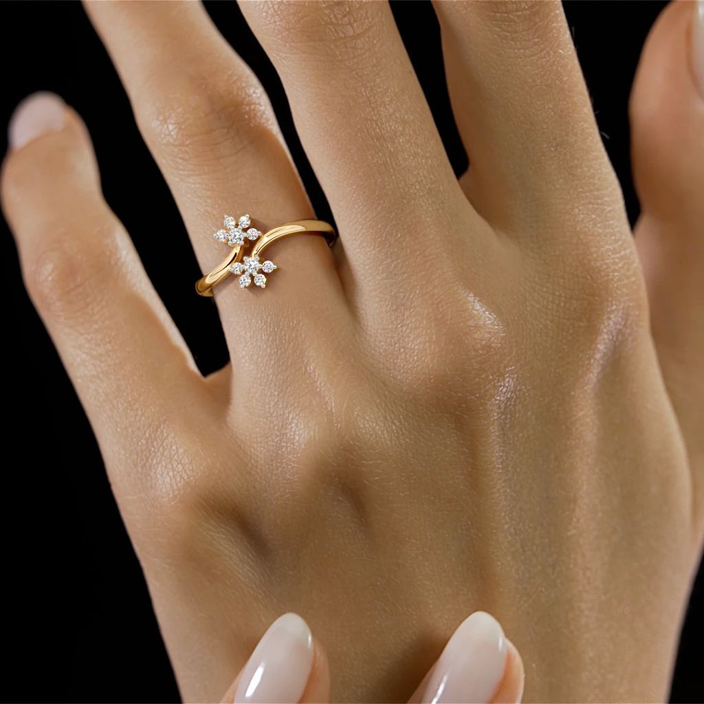 Floral Diamond Open Gold Adjustable Ring by Anirudh Jewel