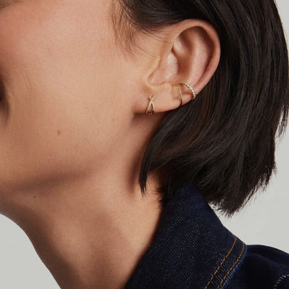 CVD Diamond Crossover Huggie Hoop Earrings