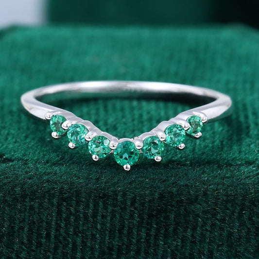 White Gold Emerald Marquise Cluster Band Ring