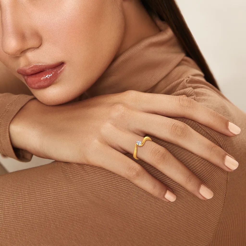 Yellow Gold Abstract Open Bypass Diamond Ring