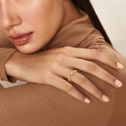 Yellow Gold Abstract Open Bypass Diamond Ring