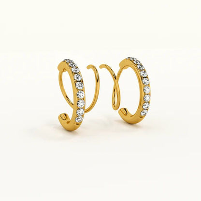 Yellow Gold Beaded Diamond Pave Huggie Hoop Earrings