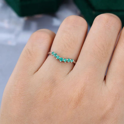White Gold Emerald Marquise Cluster Band Ring