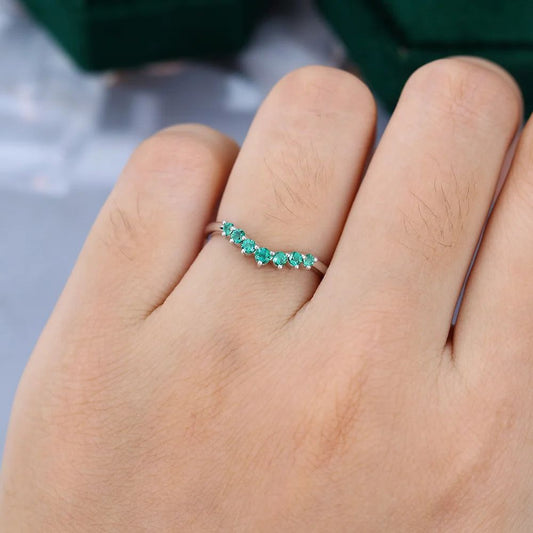 White Gold Emerald Marquise Cluster Band Ring
