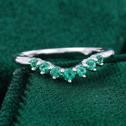White Gold Emerald Marquise Cluster Band Ring