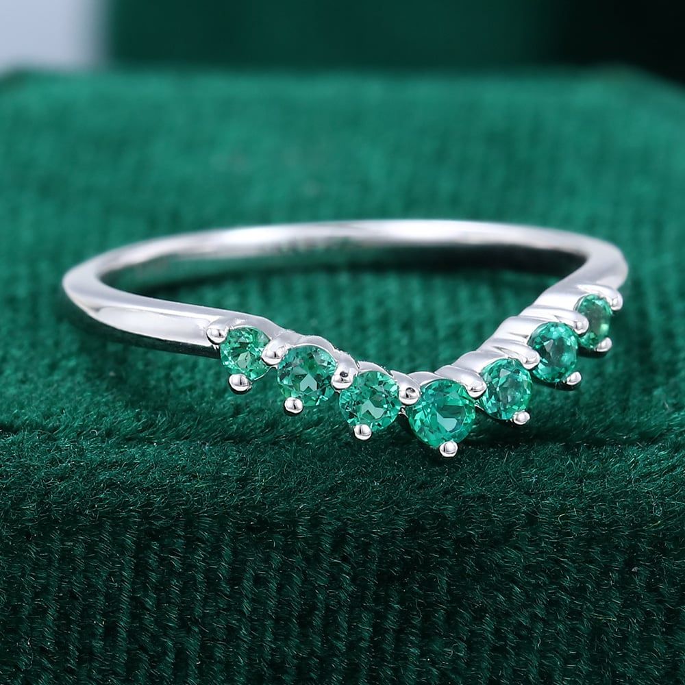White Gold Emerald Marquise Cluster Band Ring