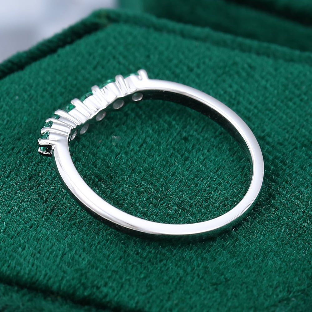 White Gold Emerald Marquise Cluster Band Ring