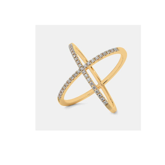 Diamond Crossover X Ring in 18K Yellow Gold by Anirudh Jewel