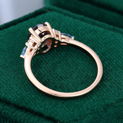 Gold Alexandrite, Blue Topaz, and Diamond Cluster Ring