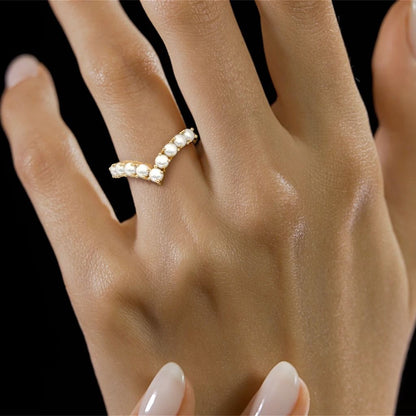 Prong Setting Gold Pearl Curve Eternity Band Ring