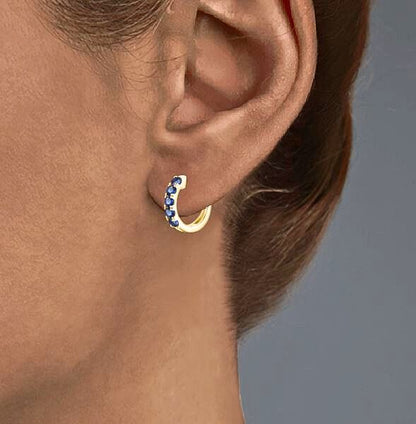 Blue Sapphire Half-Eternity Huggie Hoop Earrings
