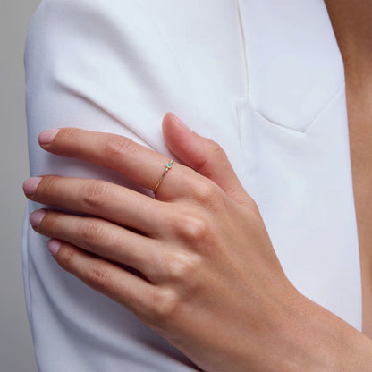 Minimalist Emerald & Diamond Gold Band Ring