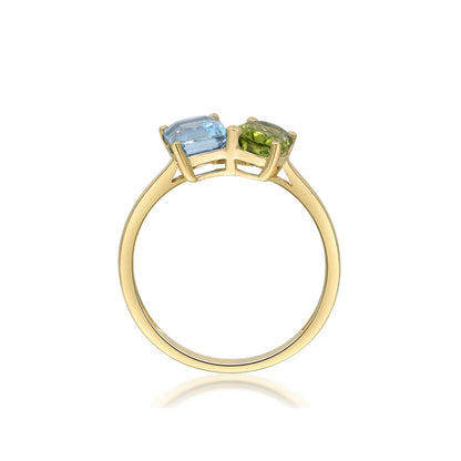 Peridot & Blue Topaz Gold Twin Gemstone Ring
