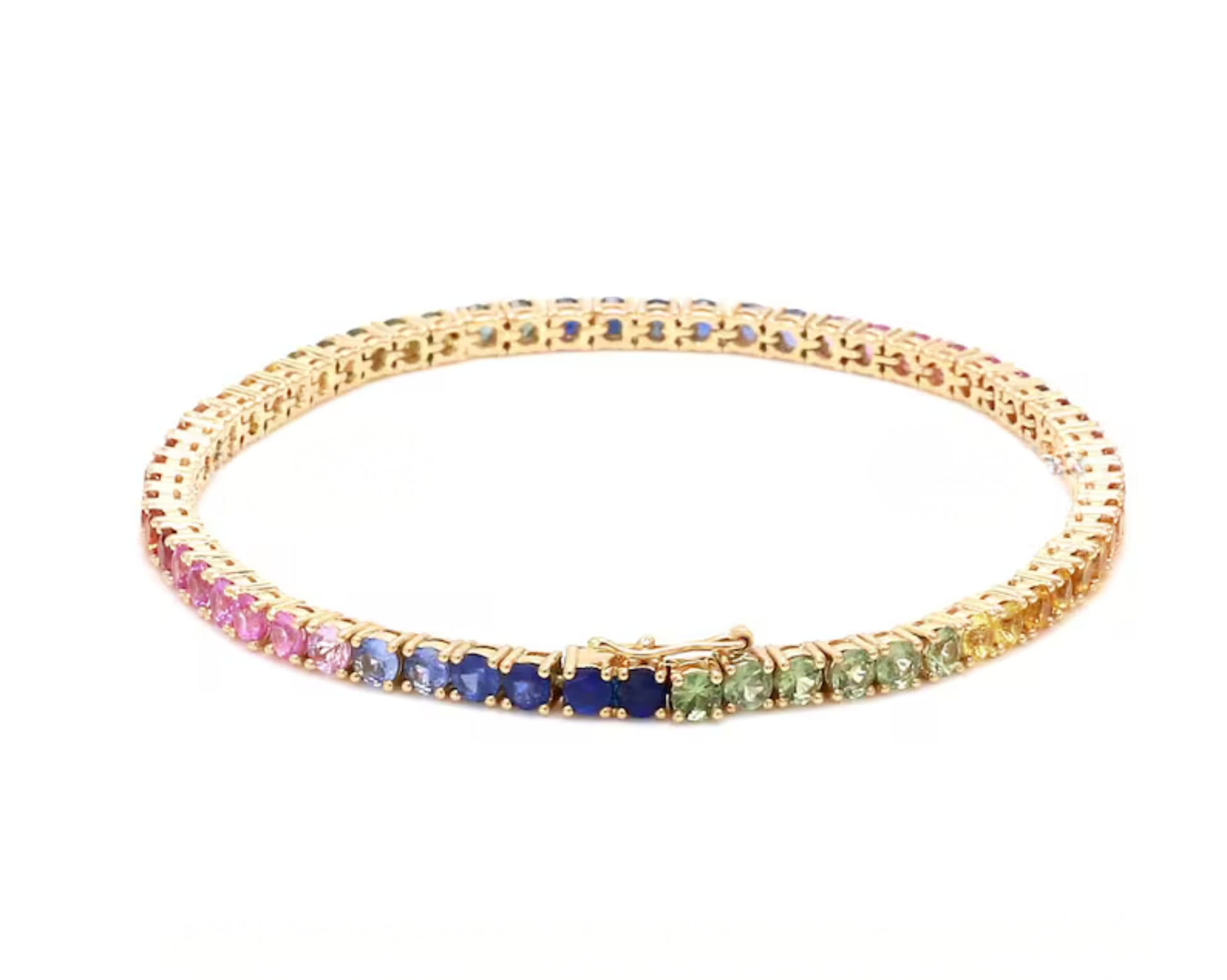 Multi Sapphire Tennis Gold Bracelet – 7.5ct Rainbow Sapphire 7 Inch Bracelet - Anirudh Jewels