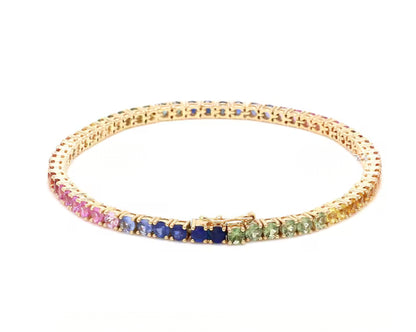 Multi Sapphire Tennis Gold Bracelet – 7.5ct Rainbow Sapphire 7 Inch Bracelet - Anirudh Jewels