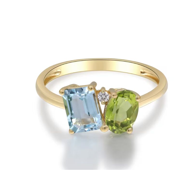 Peridot & Blue Topaz Gold Twin Gemstone Ring