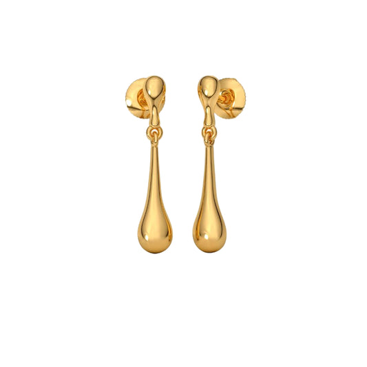 Gold teardrop earrings on a white background