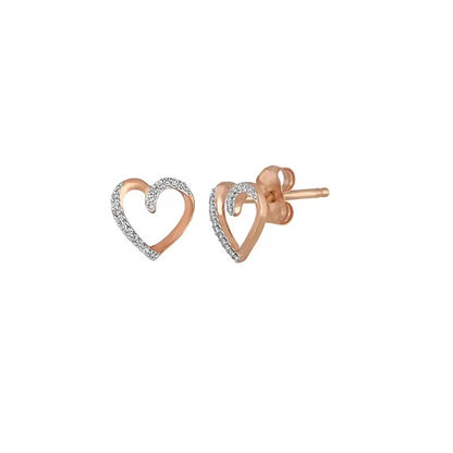 Two-Tone Pave Diamond Open Heart Stud Earrings