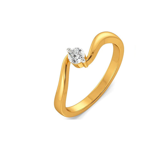 Gold ring with a diamond on a white background