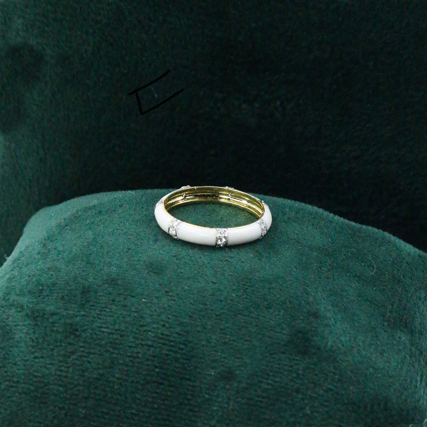 Yellow Gold & White Enamel Lab-Grown Diamond Eternity Band