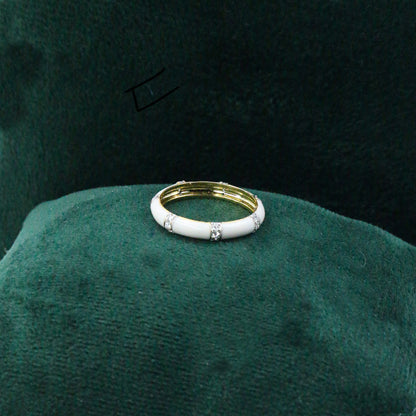 Yellow Gold & White Enamel Lab-Grown Diamond Eternity Band