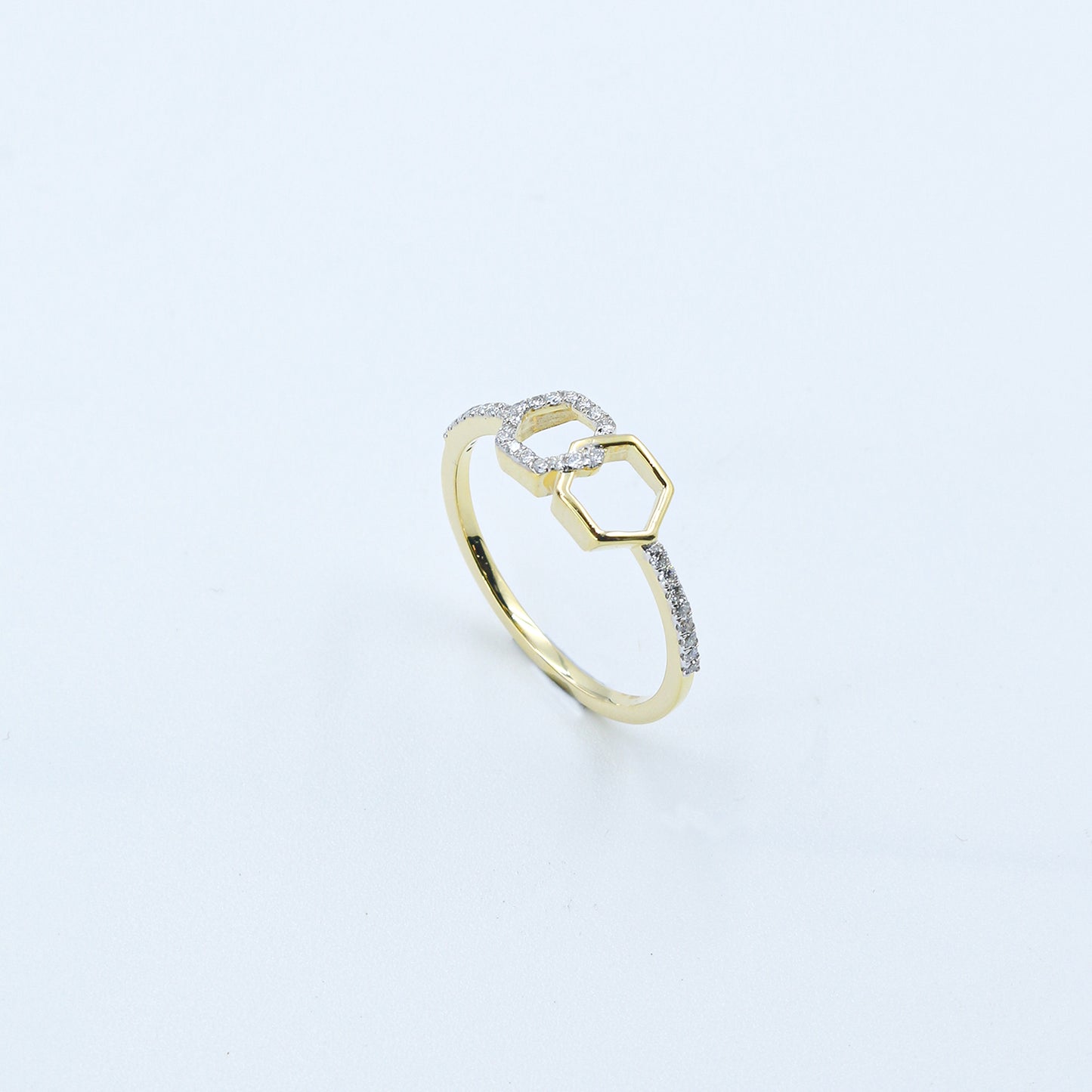 Two-Tone Hexagon Interlocking Diamond Ring