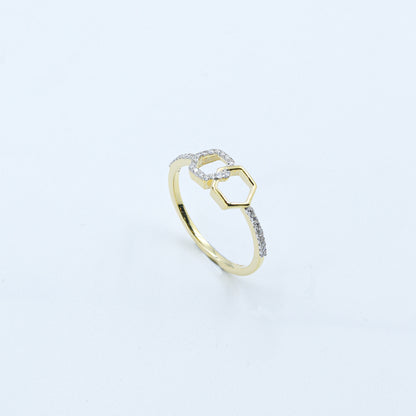 Two-Tone Hexagon Interlocking Diamond Ring