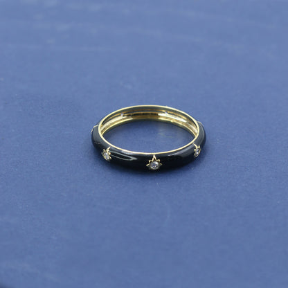 Yellow Gold & Black Enamel Lab-Grown Diamond Eternity Band