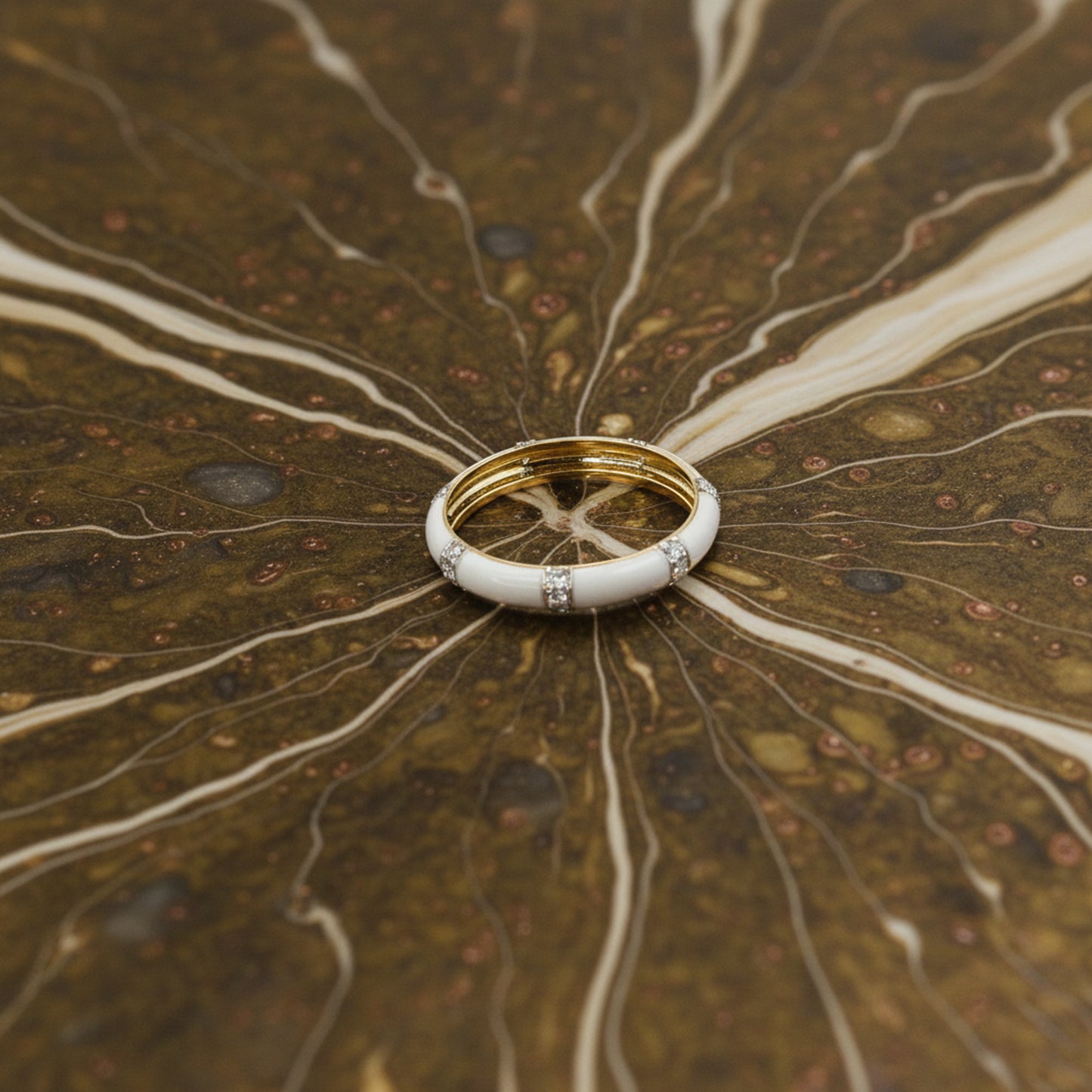 Yellow Gold & White Enamel Lab-Grown Diamond Eternity Band