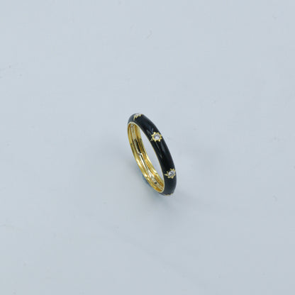 Yellow Gold & Black Enamel Lab-Grown Diamond Eternity Band