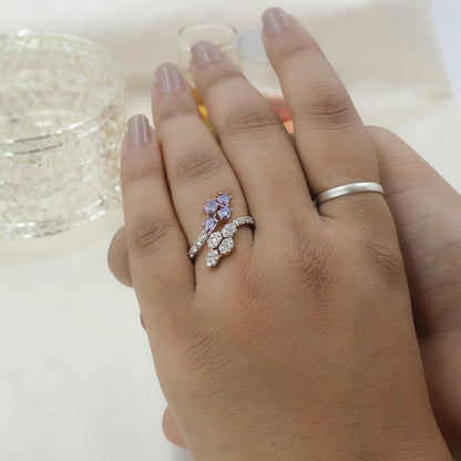 Diamond & Blue Colorstone Hexagonal Bypass Ring