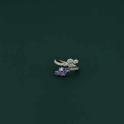 Diamond & Blue Colorstone Hexagonal Bypass Ring