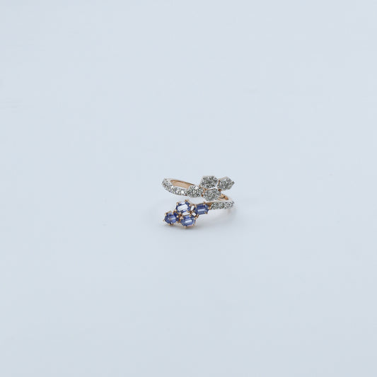 Diamond & Blue Colorstone Hexagonal Bypass Ring