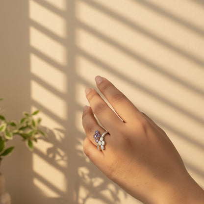 Diamond & Blue Colorstone Hexagonal Bypass Ring