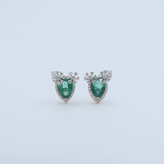 Diamond & Emerald Marquise Halo Earrings