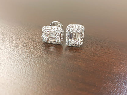 Octagon White Gold Diamond Halo Stud Earring