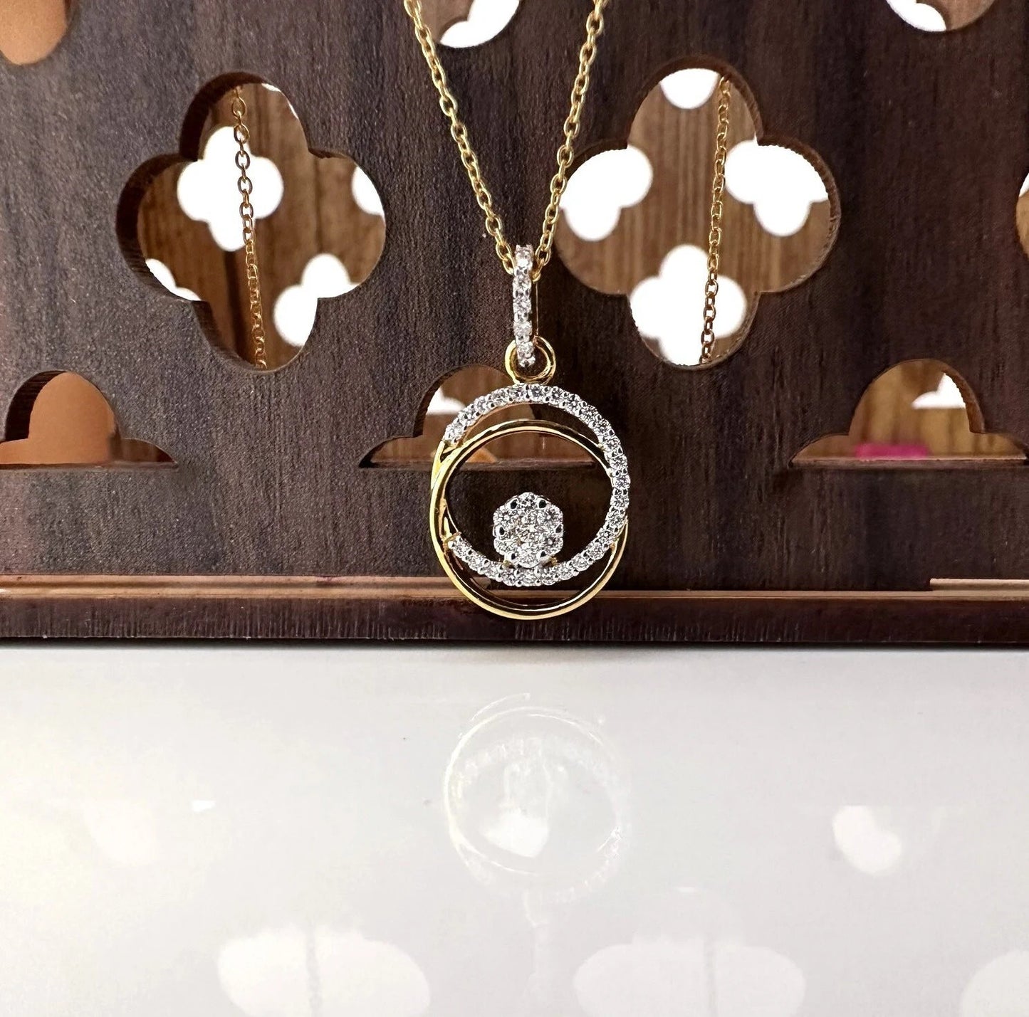 Natural Diamond Gold Open Circle Pendant Necklace