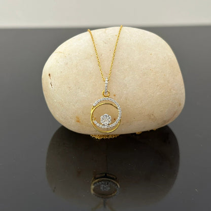 Natural Diamond Gold Open Circle Pendant Necklace