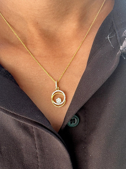 Natural Diamond Gold Open Circle Pendant Necklace